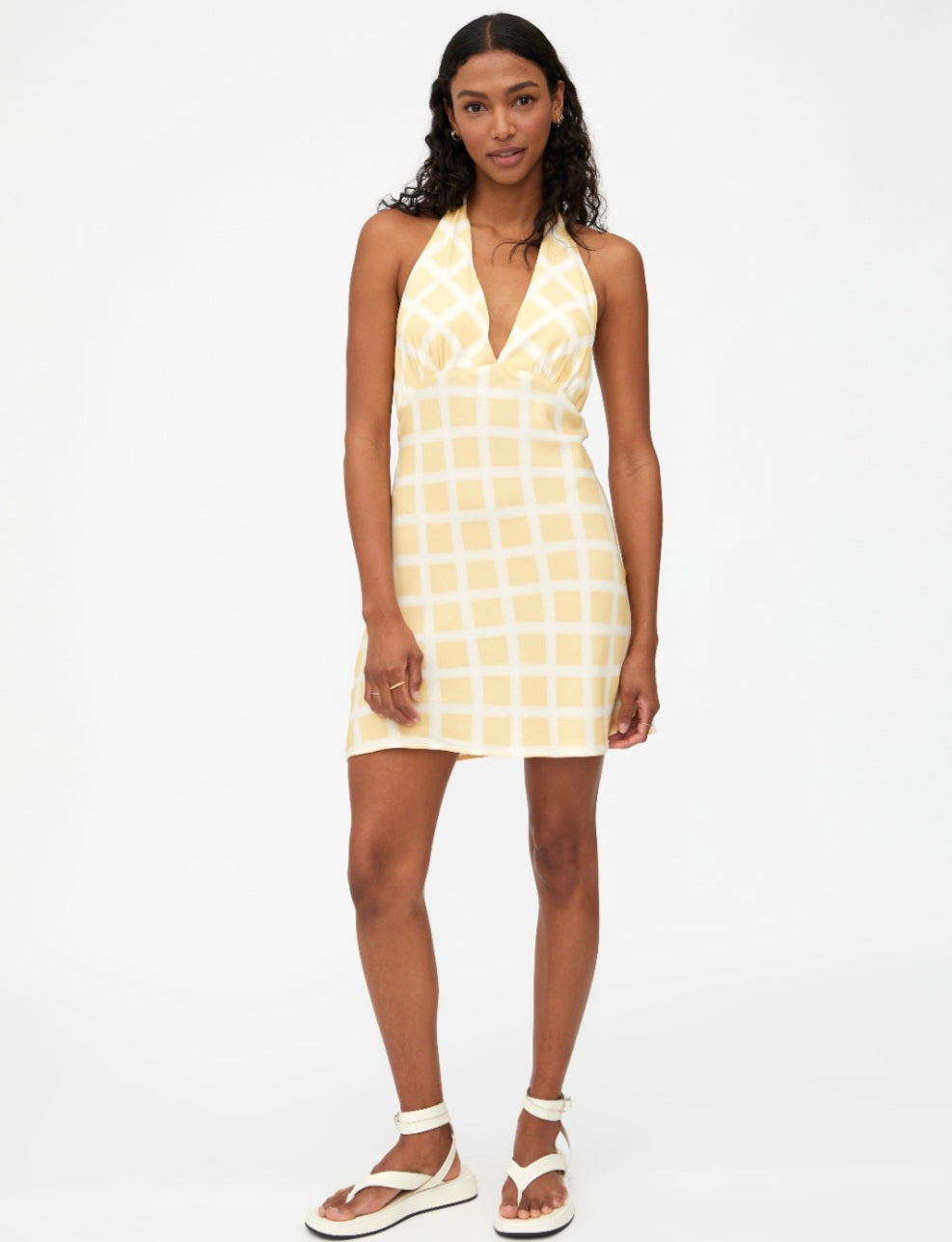 Wild Pony Lemon Check Mini Halterneck Dress
