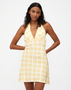Wild Pony Lemon Check Mini Halterneck Dress