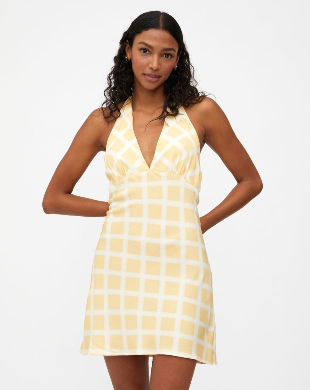 Wild Pony Lemon Check Mini Halterneck Dress
