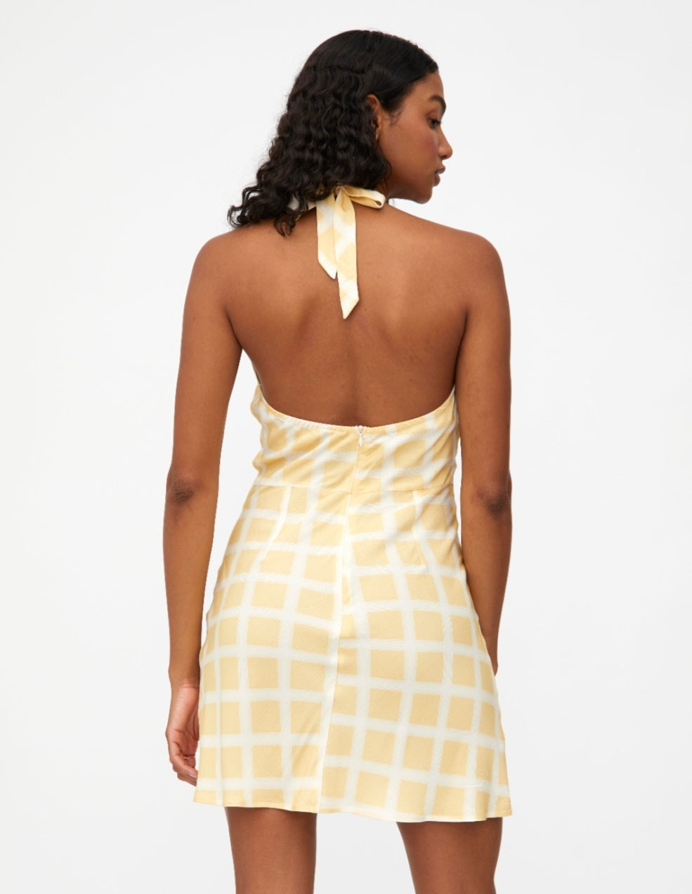 Wild Pony Lemon Check Mini Halterneck Dress