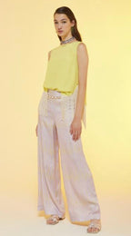 Ottodame Neon Yellow Silk Fringe Top