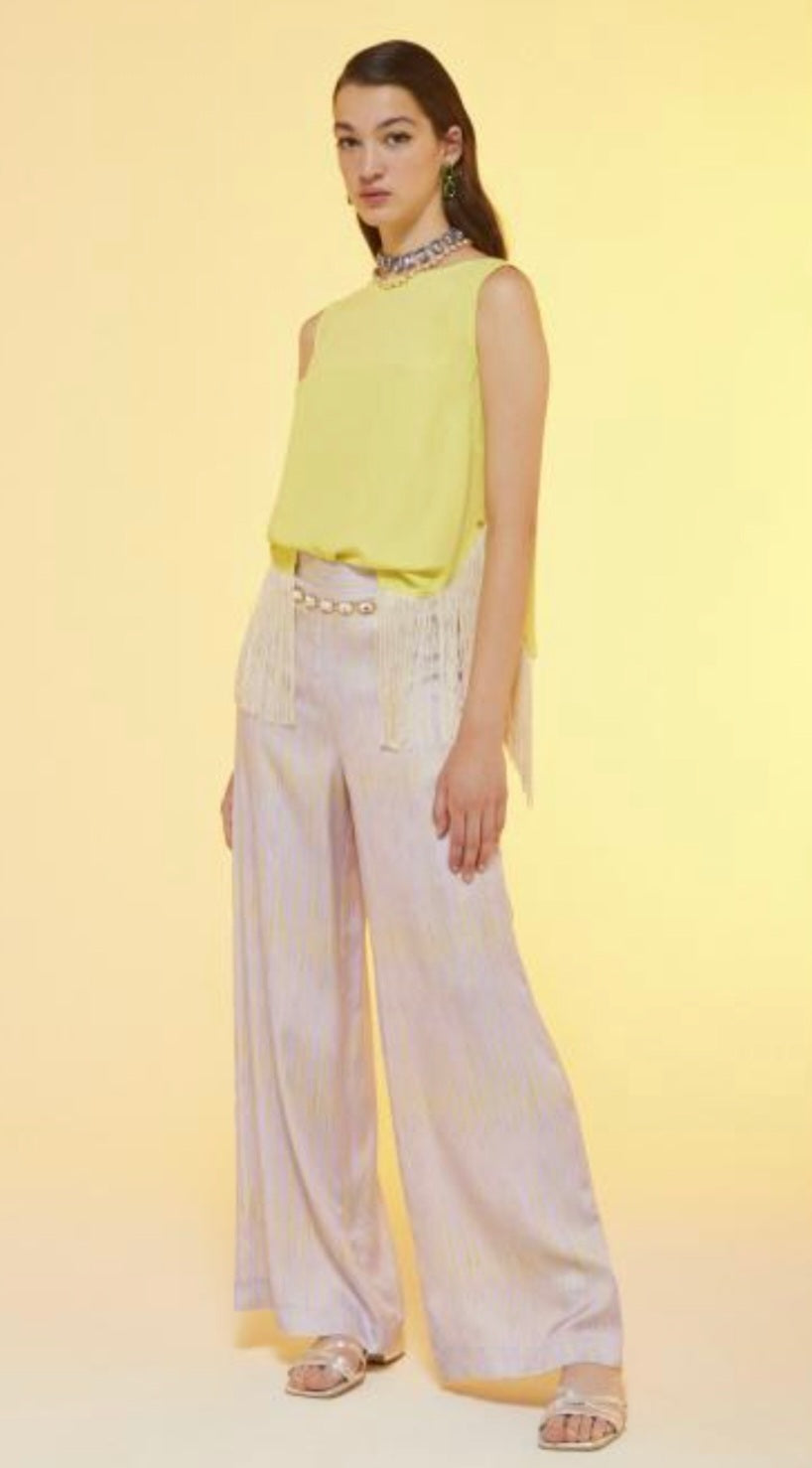 Ottodame Neon Yellow Silk Fringe Top