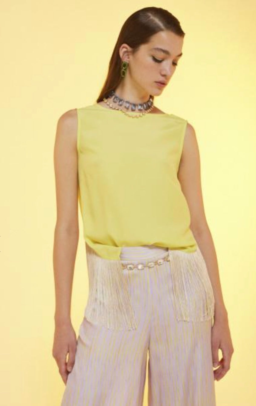 Ottodame Neon Yellow Silk Fringe Top