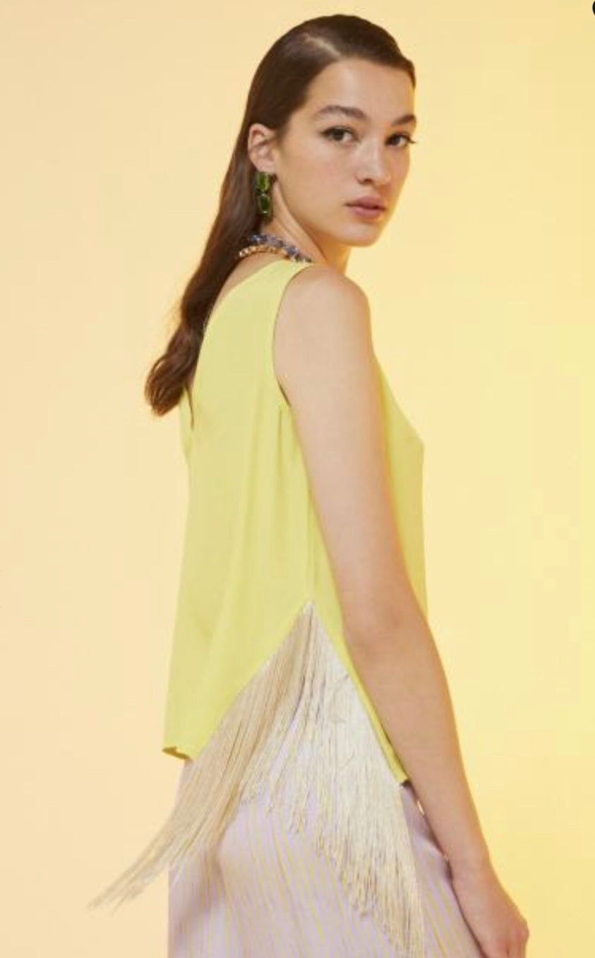 Ottodame Neon Yellow Silk Fringe Top