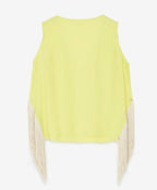 Ottodame Neon Yellow Silk Fringe Top