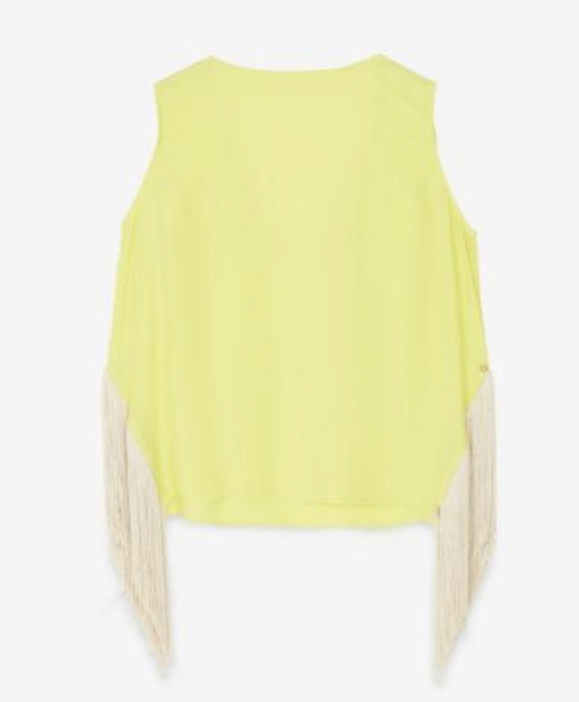 Ottodame Neon Yellow Silk Fringe Top