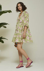 Ottodame Sage Green Floral Floral Mini Dress