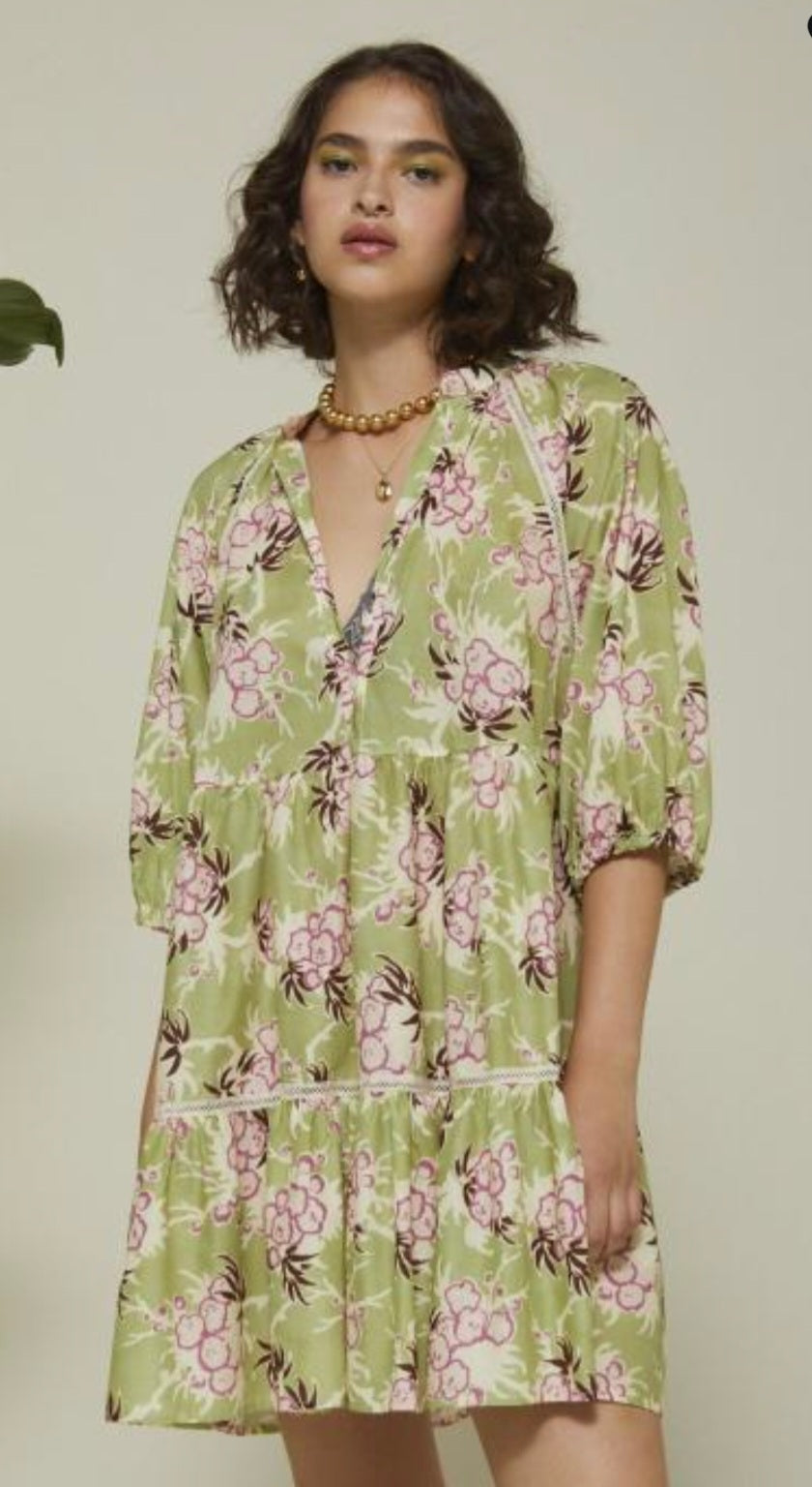 Ottodame Sage Green Floral Floral Mini Dress