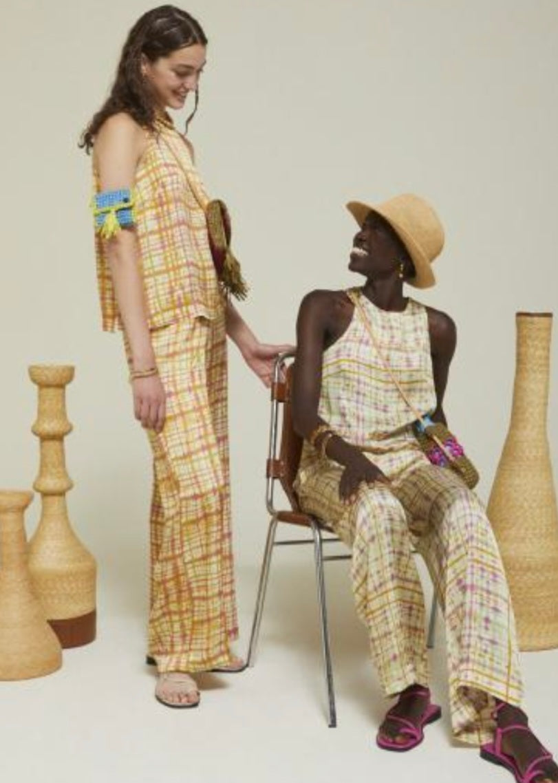 Ottodame Pink , Gold & Lime Green Satin Top