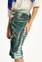 Essentiel Antwerp Aqua Sequin Pencil Skirt