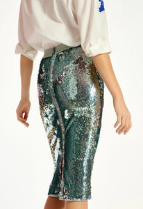 Essentiel Antwerp Aqua Sequin Pencil Skirt