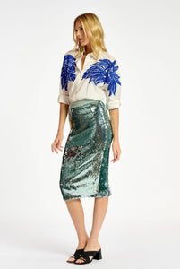 Essentiel Antwerp Aqua Sequin Pencil Skirt