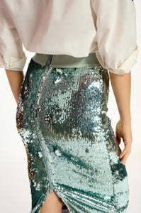 Essentiel Antwerp Aqua Sequin Pencil Skirt