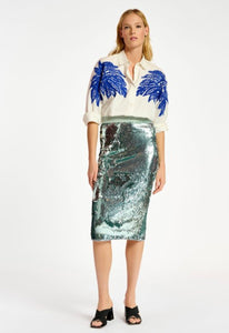 Essentiel Antwerp Aqua Sequin Pencil Skirt