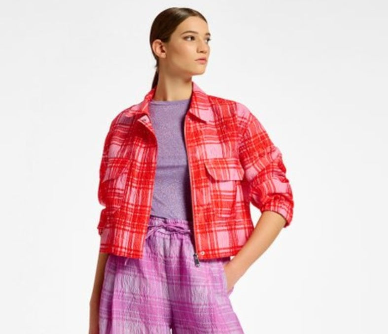 Essentiel Antwerp  Pink Check Cropped Jacket
