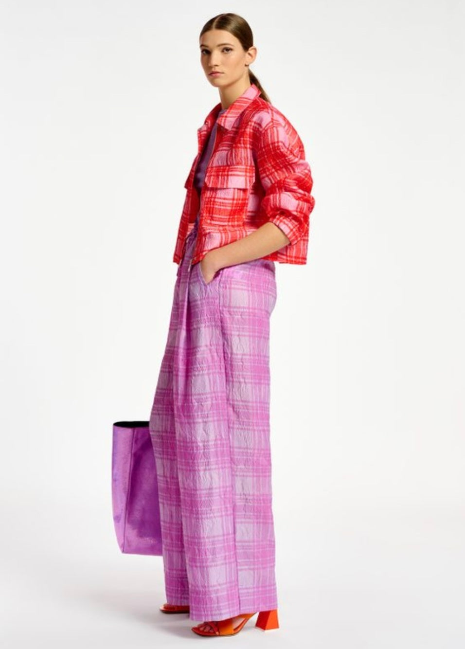 Essentiel Antwerp  Pink Check Cropped Jacket