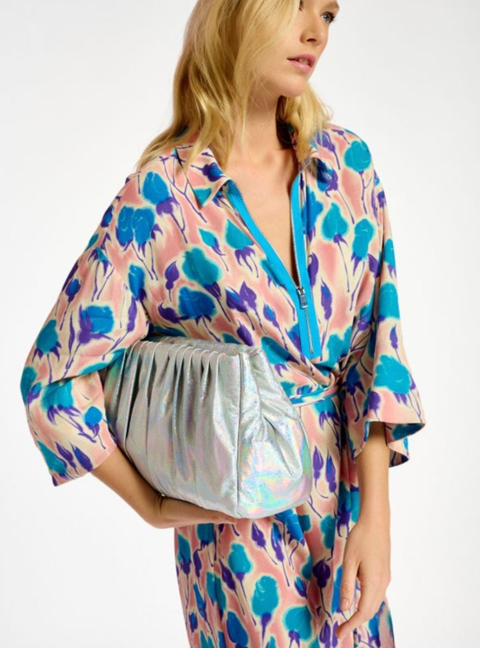 Essentiel Antwerp Large Silver Clutch Bag