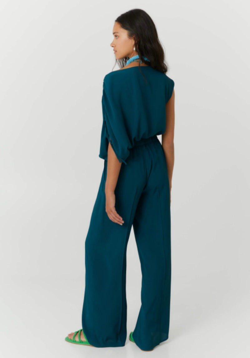 Beatrice B Teal Asymetric Silk Top