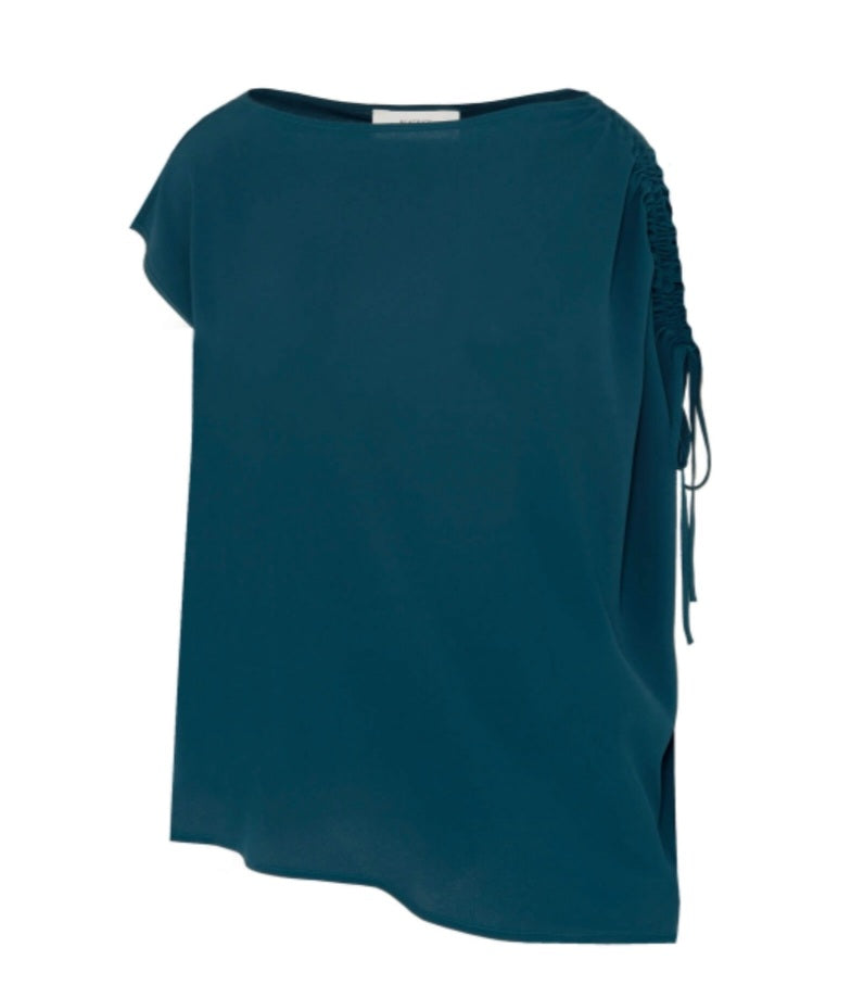 Beatrice B Teal Asymetric Silk Top