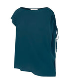 Beatrice B Teal Asymetric Silk Top