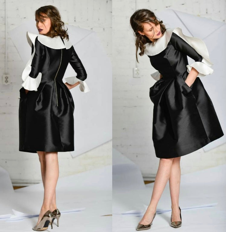 Ludmila Corlateanu Couture Raw Silk Black & White Structural Dress