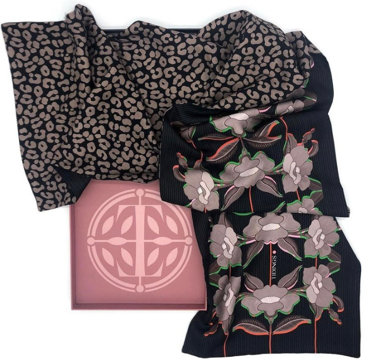 Tidings Silk & Wool Opera / Evening Scarf “Bloom with Grace “