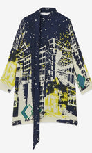 Load image into Gallery viewer, Otto’dame Midnight &amp; Neon Lime Shift Dress With scarf
