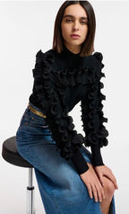 Essentiel Antwerp Black Knit Ruffled Jumper