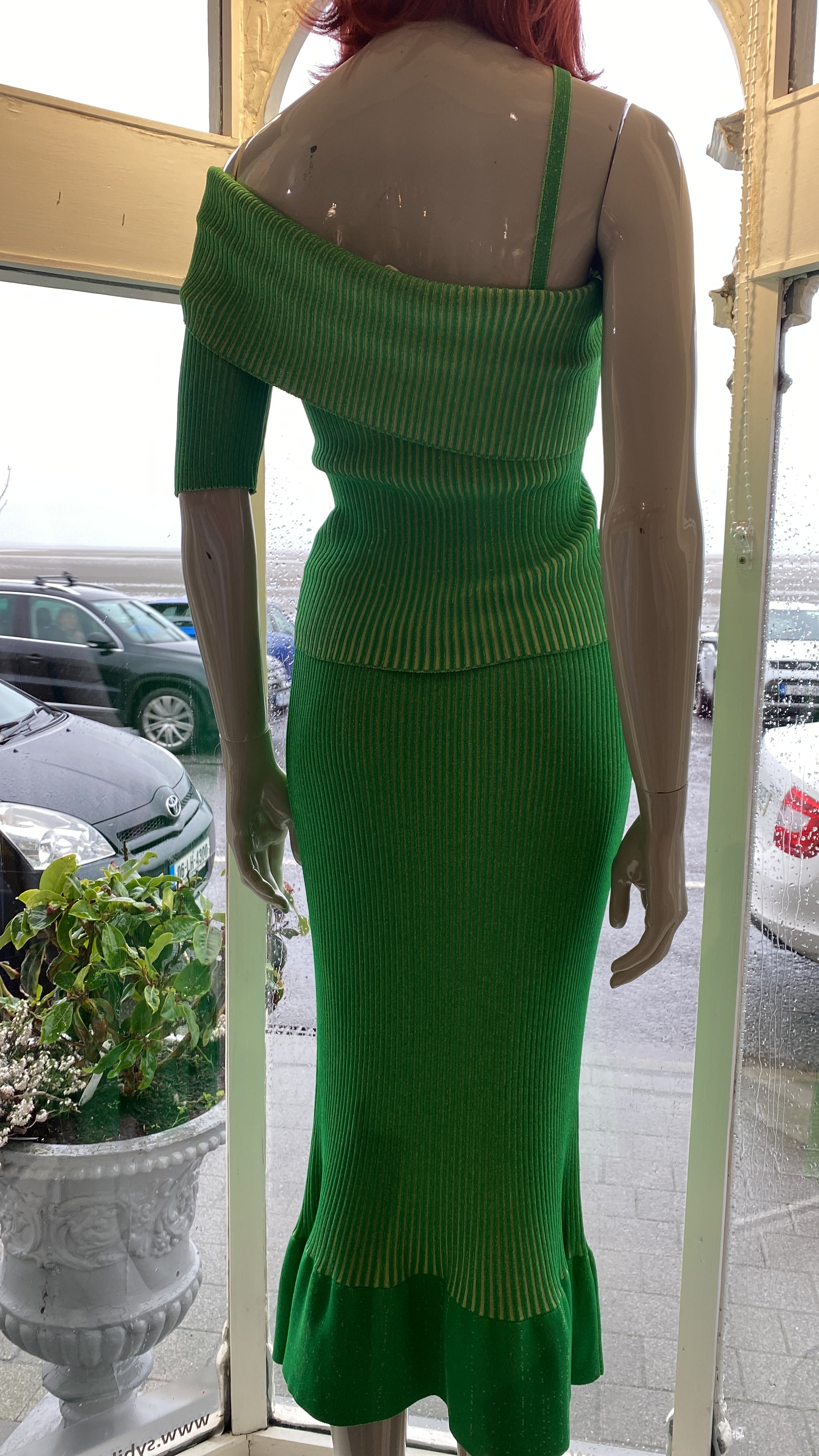 Beatrice B One Shoulder Knitted 2- Tone Top