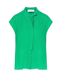 Beatrice B Green Silk Pussybow Blouse