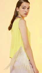 Ottodame Neon Yellow Silk Fringe Top