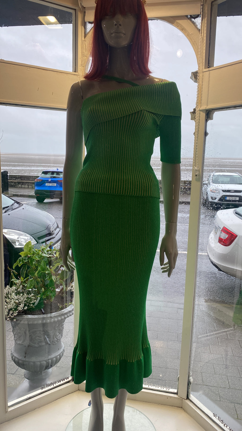 Beatrice B One Shoulder Knitted 2- Tone Top