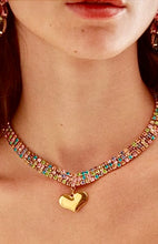 Load image into Gallery viewer, Nali Multicolored crystal Necklace with Gold Heart
