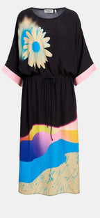 Essentiel Antwerp Black Kimono Dress with Floral Corsage