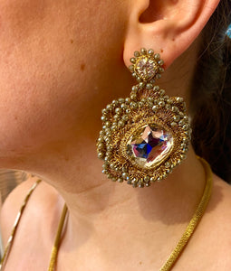 St. Erasmus Large Gold & Crystal Earrings