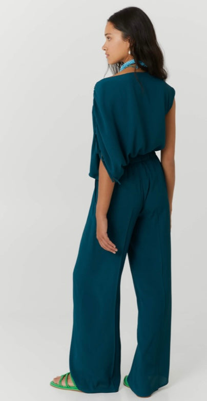 Beatrice B Teal Silk Blend Palazzo Pants