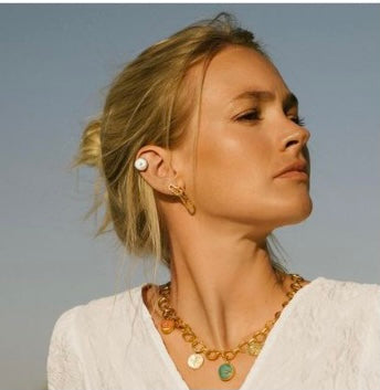 Ottoman Hands Amalfi Gold , Pearl & Turquoise Stud Earrings