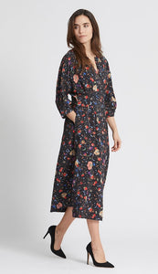 RDF Black Floral Print Midi Dress