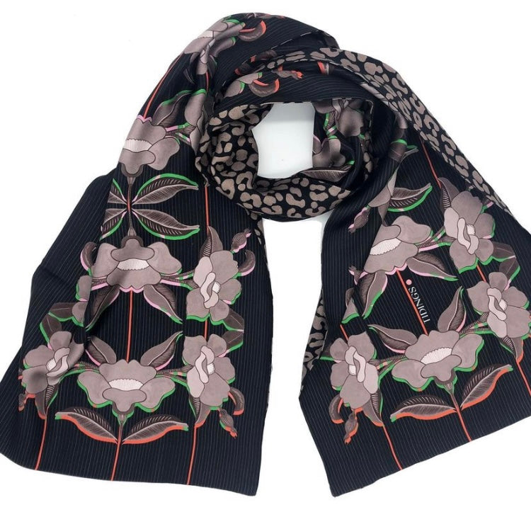 Tidings Silk & Wool Opera / Evening Scarf “Bloom with Grace “