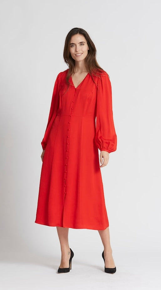 RDF Red Long Sleeve Midi Dress