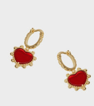 Load image into Gallery viewer, Nali 14k Gold Plated Red Heart Earrings
