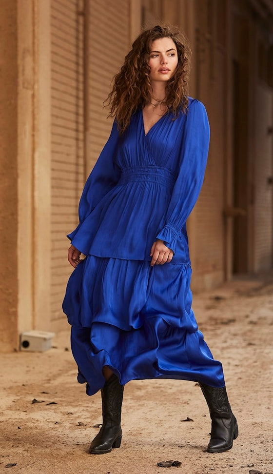 RDF Cobalt Blue Tiered Midi Dress