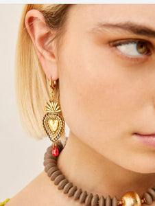 Nali Gold Sacred Heart Drop Earrings