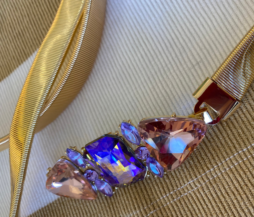 Nali Gold Accordian Belt with Crystal buckle