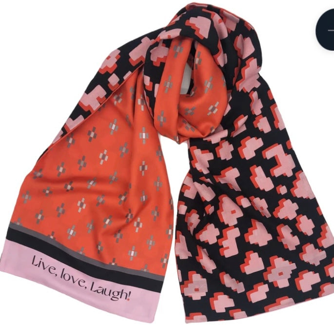 Tidings Long Silk Scarf, “Live ,Love , Laugh”