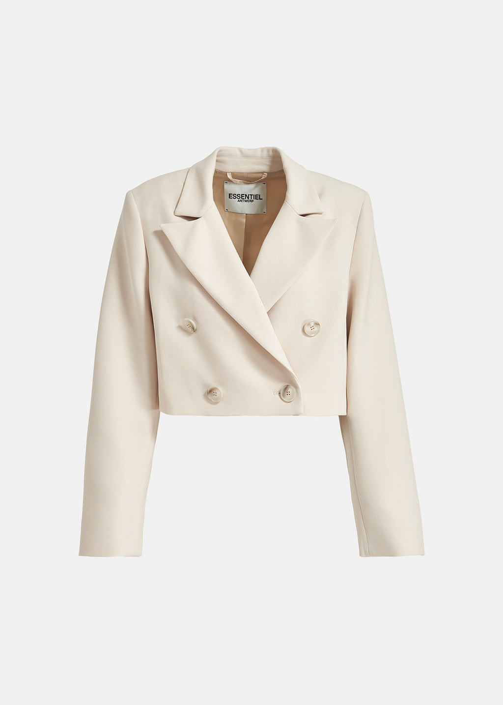 Essentiel Antwerp Oat Latte Cropped Double Breasted Blazer