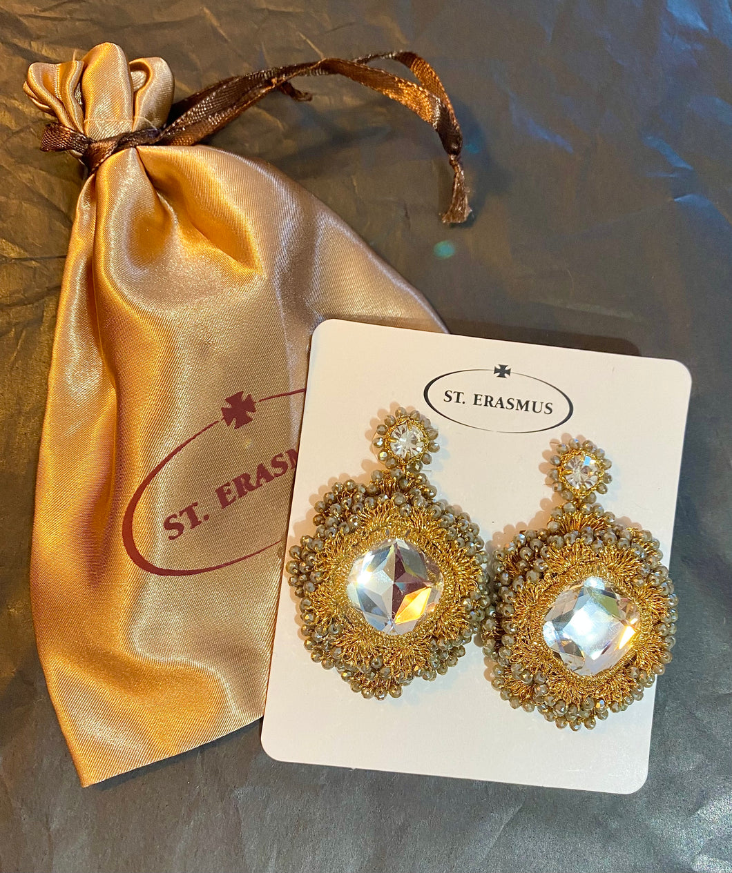 St. Erasmus Large Gold & Crystal Earrings