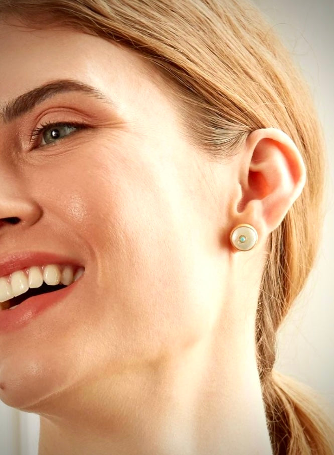 Ottoman Hands Amalfi Gold , Pearl & Turquoise Stud Earrings