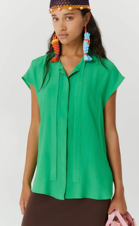 Beatrice B Green Silk Pussybow Blouse