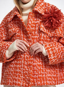 Essentiel Antwerp Orange and Cream Wool Tweed Jacket